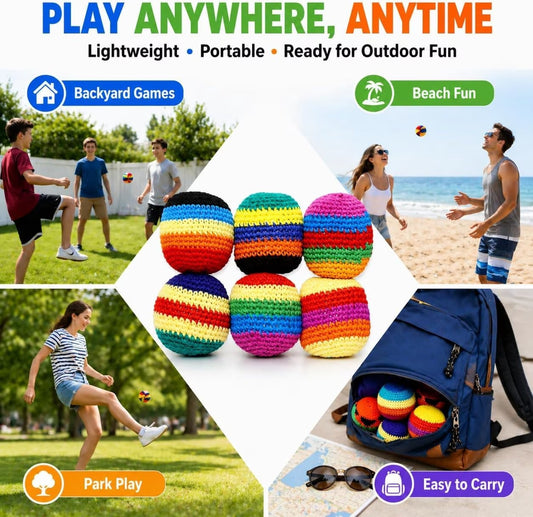 Knitted Footbag for Adult Handmade 2026 Upgraded Assorted Foot Bag Crochet Foot Bags Juggling Balls for Beginners Multicolored Geometric Pattern 6PCS