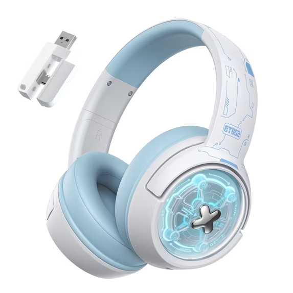 UVQYC Wireless Gaming Headset for PS5/PC/PS4/Switch,Wired/2.4G/Bluetooth Gaming Headphones with Mic/Surround Sound/Space Capsule Design and Cool Linght/1000mAh Large Battery/White