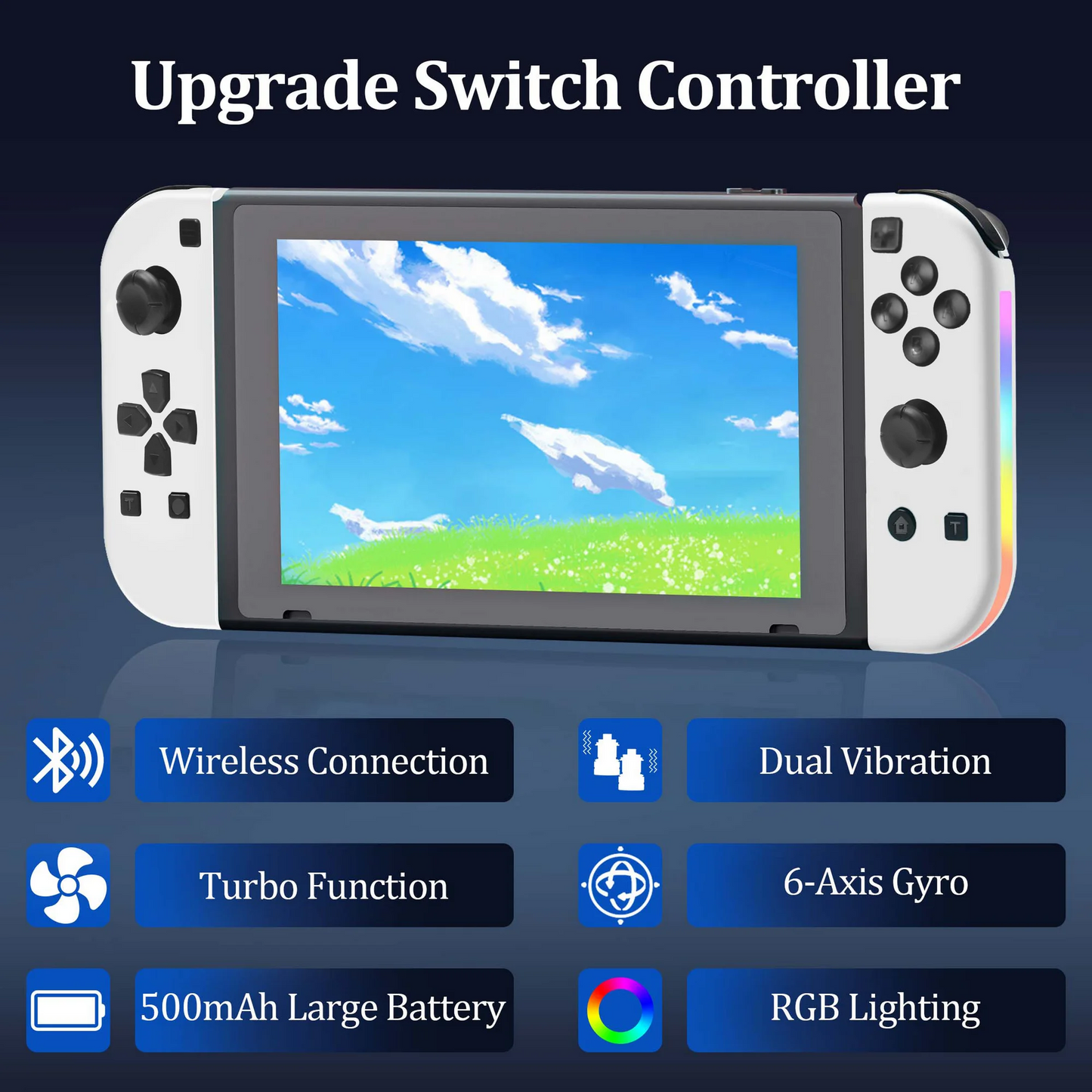 Wireless Joypad Controller for Nintendo Switch, L/R Controllers with LED Support Dual Vibration/Motion Control/Wake-up Function,White