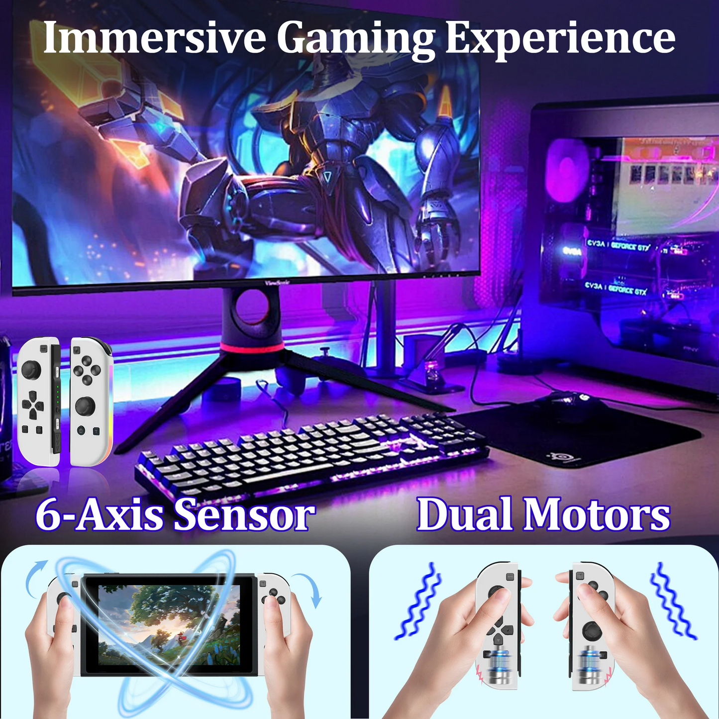 Wireless Joypad Controller for Nintendo Switch, L/R Controllers with LED Support Dual Vibration/Motion Control/Wake-up Function,White