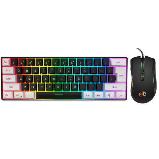 Hexamurby Wired Gaming Keyboard and Mouse Set Rainbow LED Backlit Wired USB Keyboard and Mouse for PS3 PS4 Xbox One Xbox 360 PC, 60% 61Keys, Adjustable 4 DPI