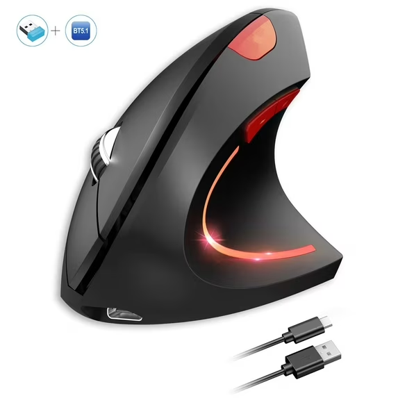 Hexamurby Wireless Vertical Mouse, Up 2400 DPI Silent Gaming Mouse with 4 Adjustable DPI Levels, 2.4GHz /Bluetooth Daul Mode Optical Mouse for Laptop,Desktop,PC,MacBook