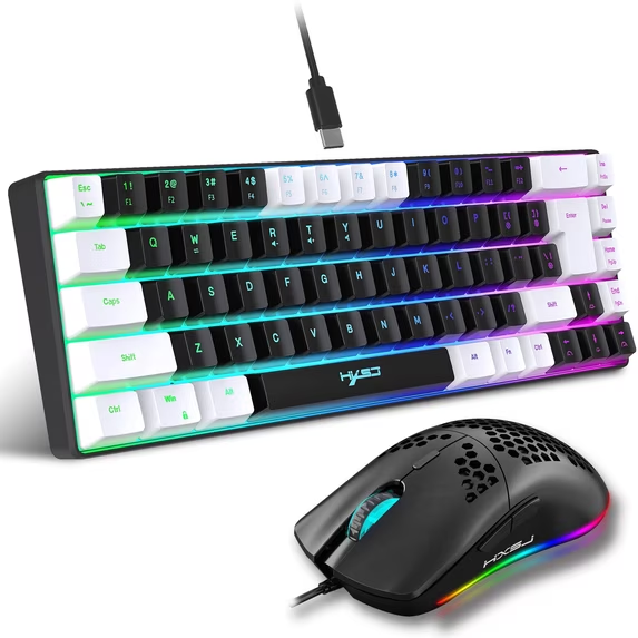 KoraiTect Wired Gaming Keyboard and Mouse,RGB Backlit Mechanical Gaming 60% Compact Keyboard Mouse for PC,68Keys, Adjustable 6 DPI
