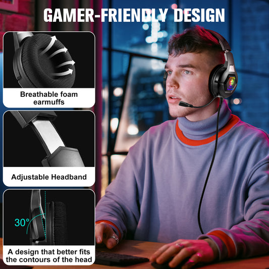 UHM S100 Wired Gaming Headsets for PC, P4, P5, Xbox,Black