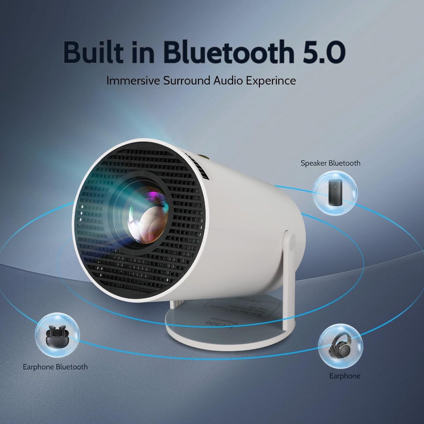 UHM Mini Projector with WIFI 6 and Bluetooth, 4K 1080P Support Portable Projector 180° Rotatable 130'' Screen Movie Projector