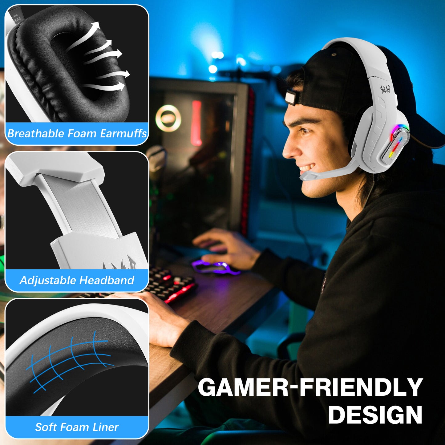UVQYC Stereo Gaming Headset Wired for PC PS4 PS5 Xbox, Over Ear Headphones