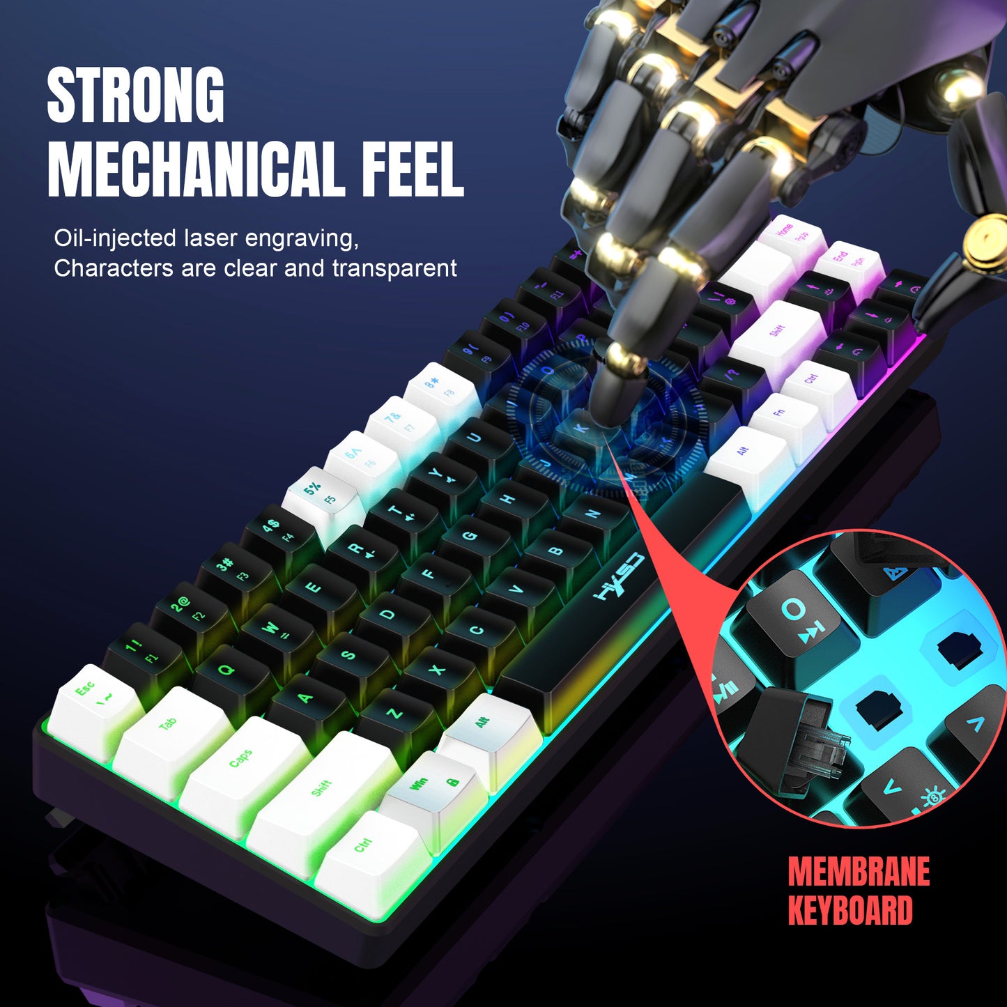 UHM 68 Keys Gaming Keyboard,White-Black