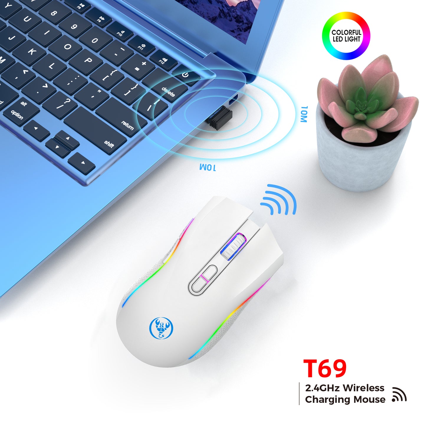 HUM Wireless Gaming Mouse T69,White