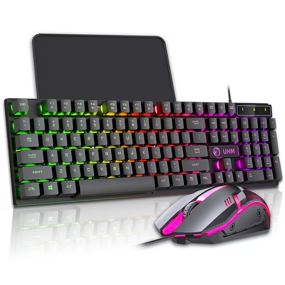 UVQYC Gaming Keyboard and Mouse Combo,104Keys Full-Sized Ergonomic Computer Keyboard and Mouse Sets Wired for Windows,Mac OS Desktop/Laptop/PC Gamers