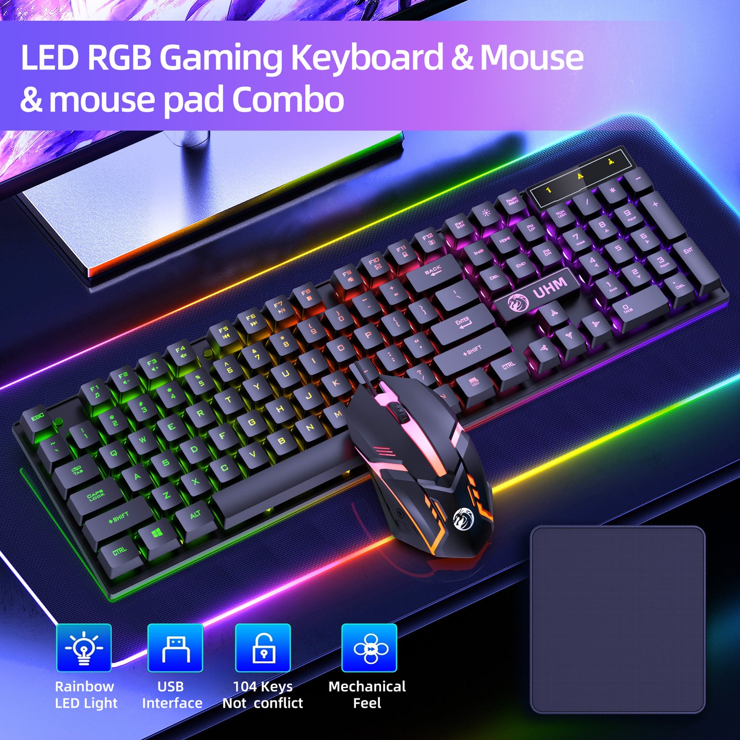 UHM Wired Gaming Keyboard & Mouse Combo UK100