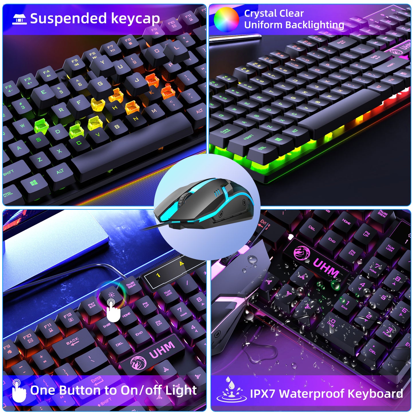 UHM Wired Gaming Keyboard & Mouse Combo UK100