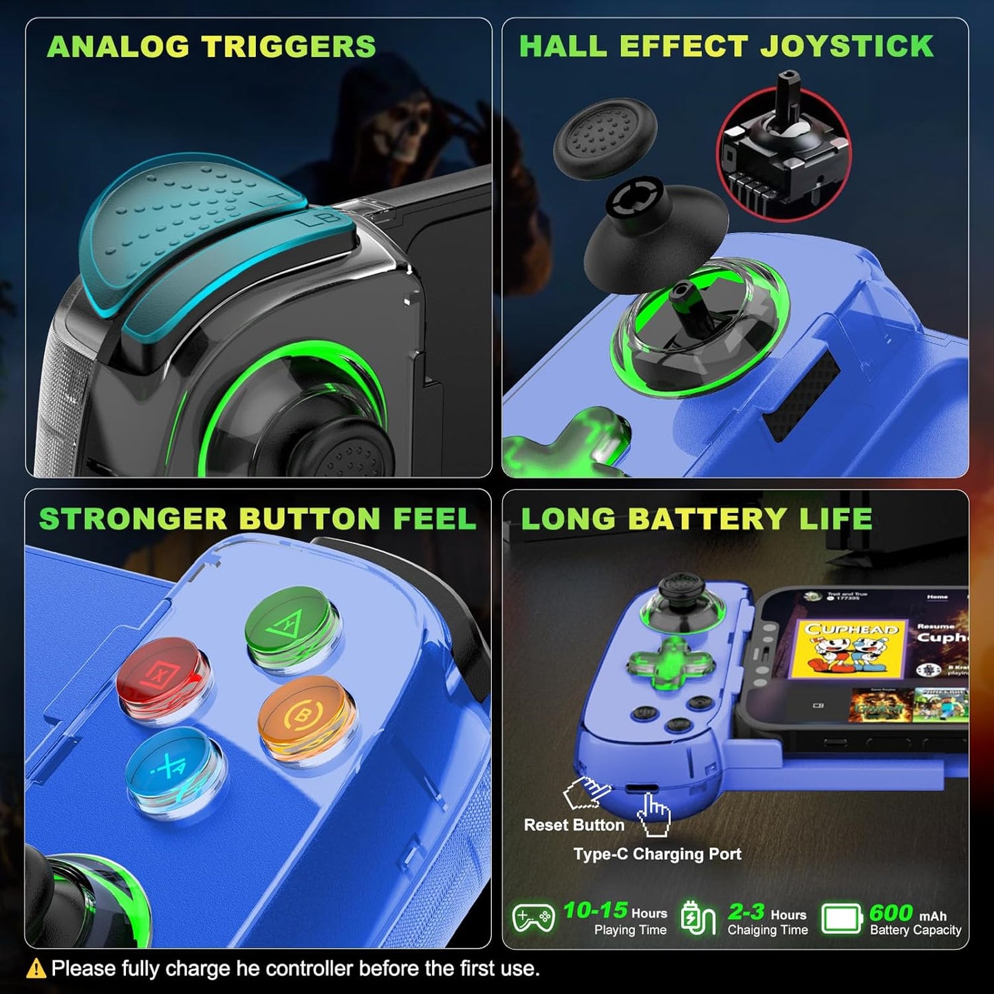 RCY Phone Game Controller for iPhone/Android/PC/Switch,D7 Blue