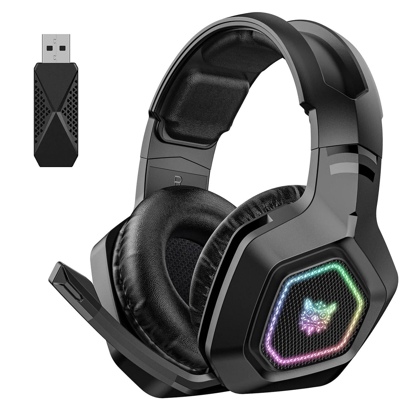 Gaming Headphones for PC,Ps4,Ps5,Xbox,2.4GHz Headsets,Wireless Bluetooth Headset with Noise Cancelling Mic RGB Light,Black
