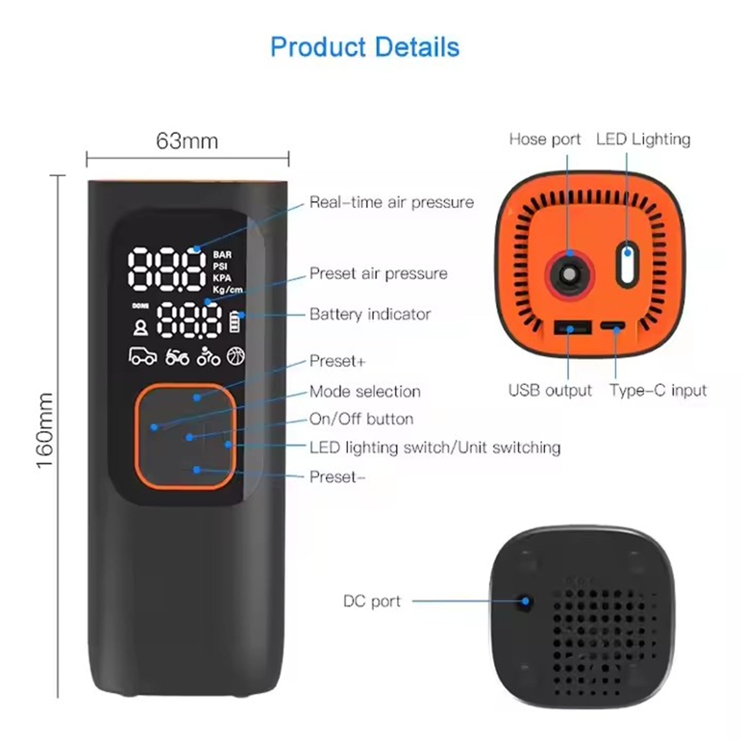 RCY Electric Bike Tire Inflator,150PSI Cordless Portable Air Compressor