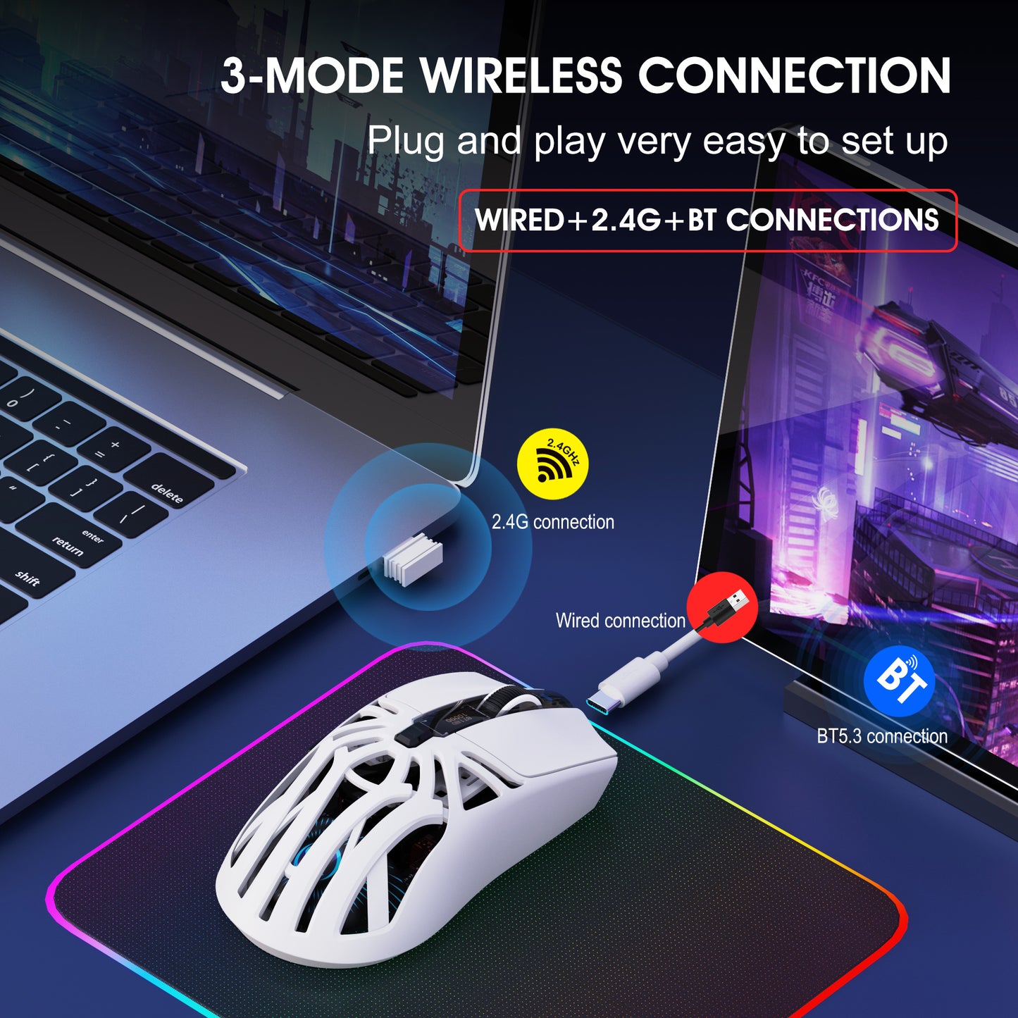UHM Wireless Gaming Mouse T400 White