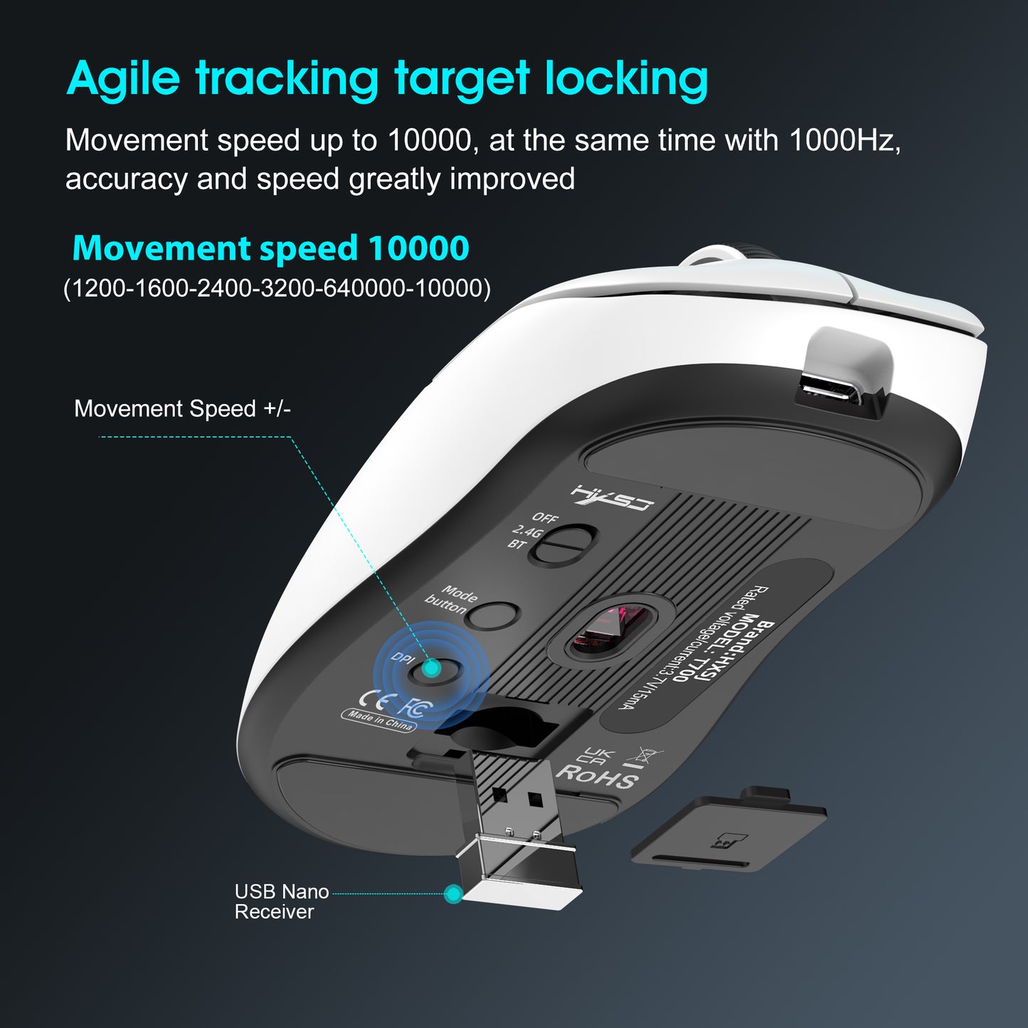 UVQYC Wireless Gaming Mouse With 57g Lightweight Design,10000DPI-Black