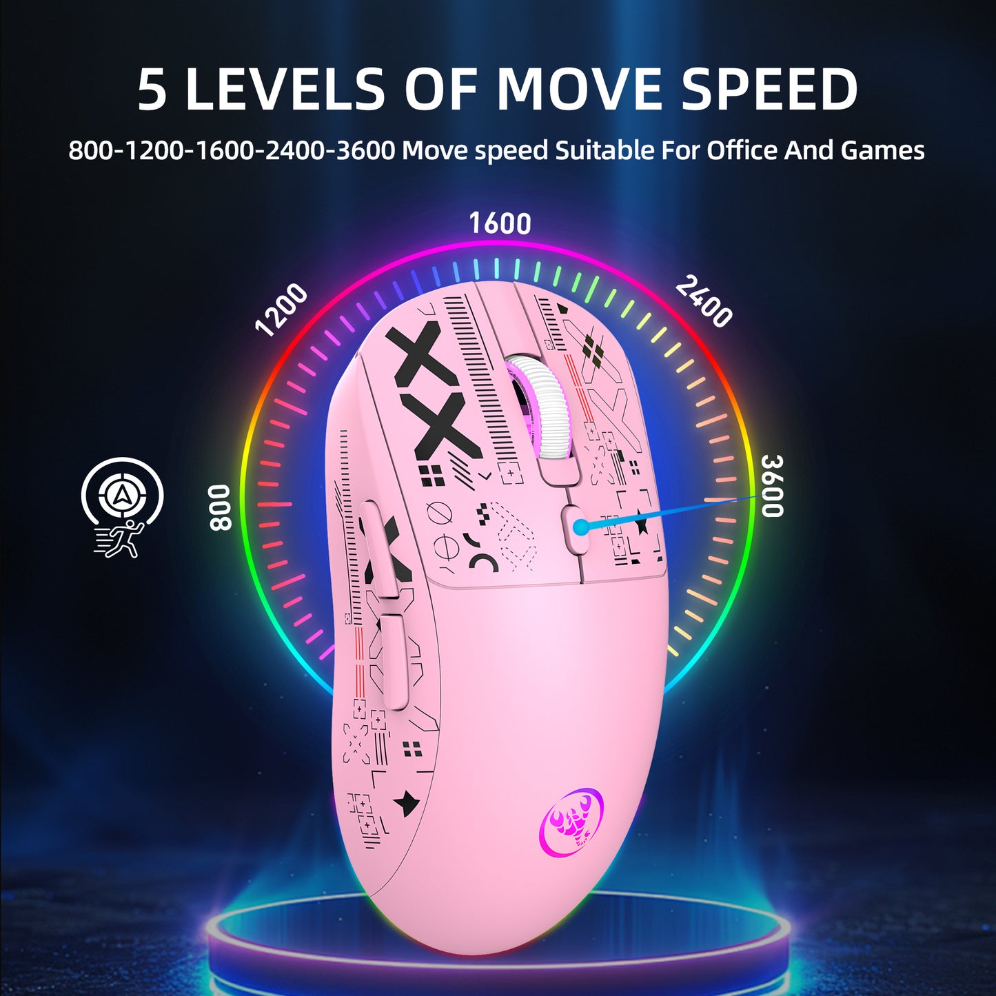 Wireless Gaming Mouse,Colorful RGB Backlight,T90Pink