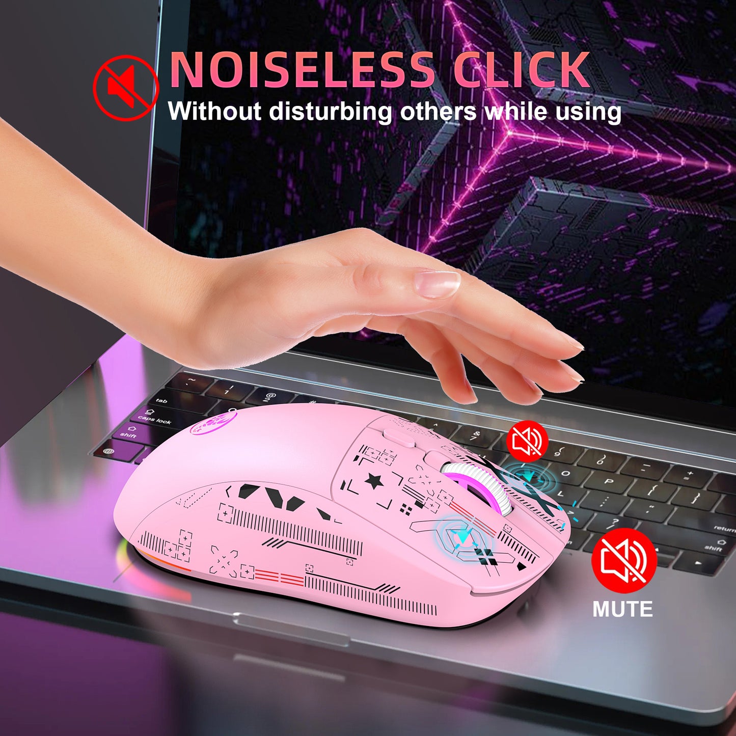 Wireless Gaming Mouse,Colorful RGB Backlight,T90Pink
