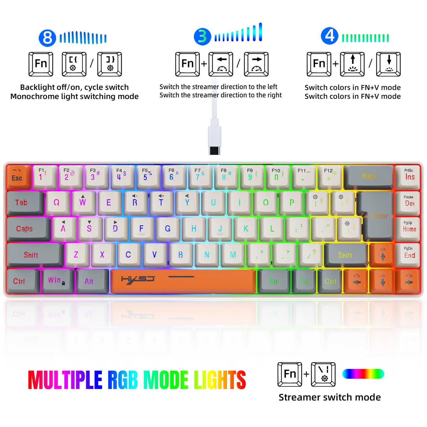 UHM 68 Keys Gaming Keyboard,Three Color