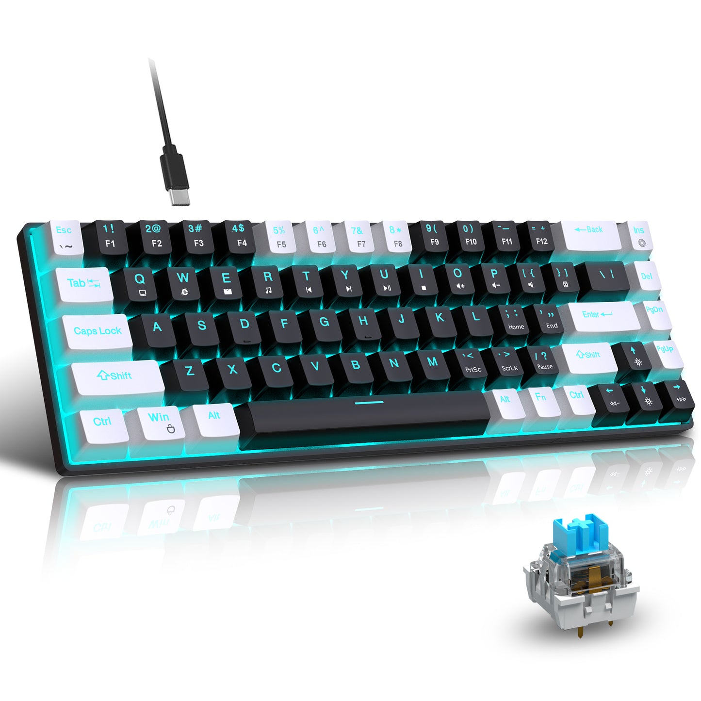 Mechanical Gaming Keyboard Wired, 68 Keys RGB Backlit Mini Keyboard,Multimedia & Anti-ghosting Keys for Windows Computer Laptop PC Mac Gamer,White and Black