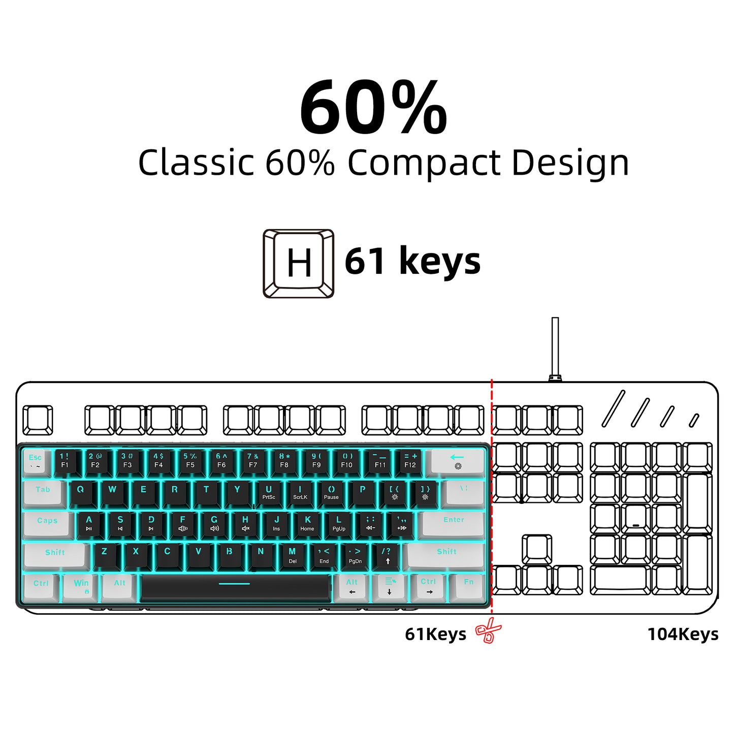 UHM V900 Gaming Wired Keyboard,White and Black