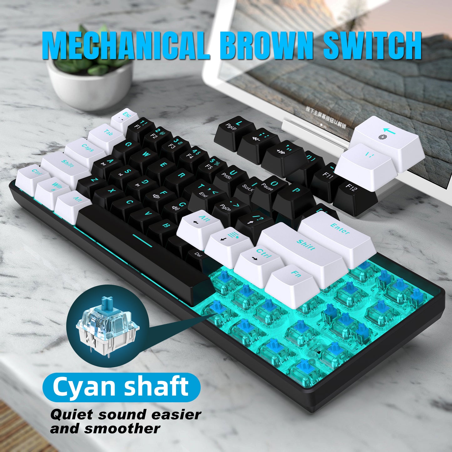 UHM V900 Gaming Wired Keyboard,White and Black