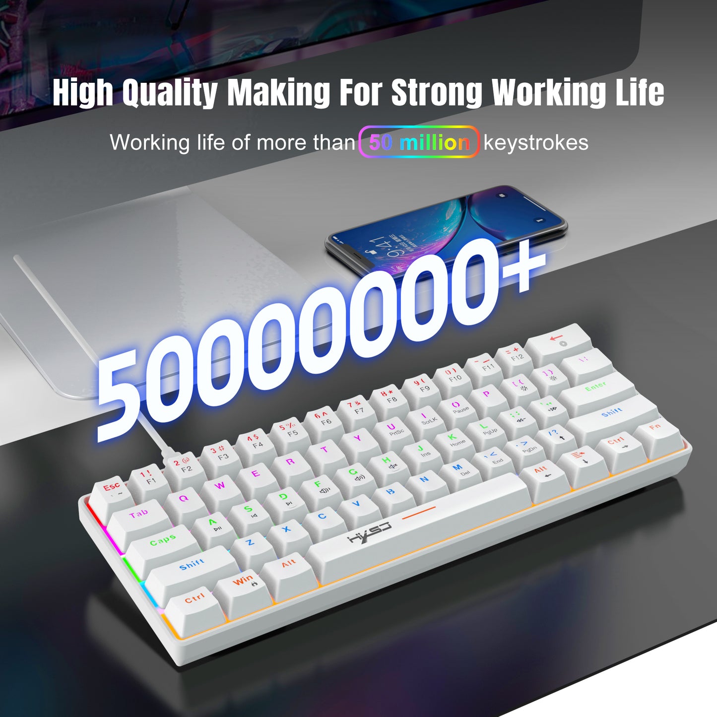 RCY 61 Keys RGB Optical Mechanical Gaming Keyboard,Wired PC Gaming Keyboards with RGB Backlight,Blue Swiches for Gamer