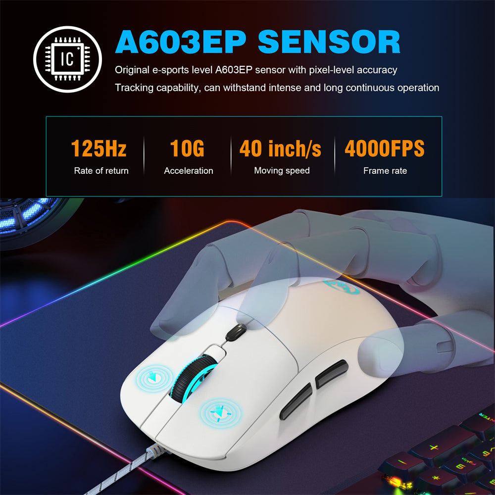 RCY X200 Wired Gaming Mouse USB Computer Mouse,White