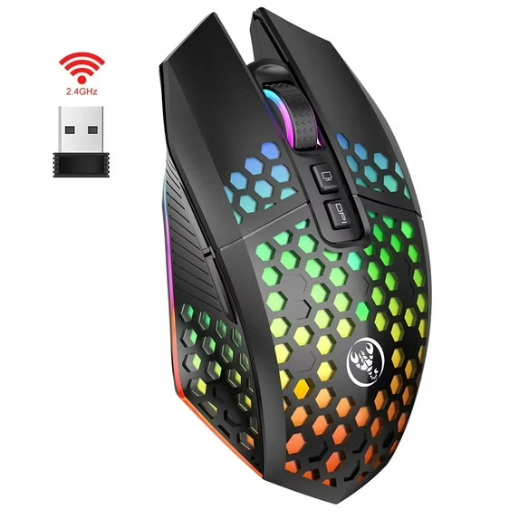 UHM Wireless Gaming Mouse,RGB Mouse with 7 Programmable Buttons Ergonomic for PC Laptop,Compatible with Windows Mac,Black