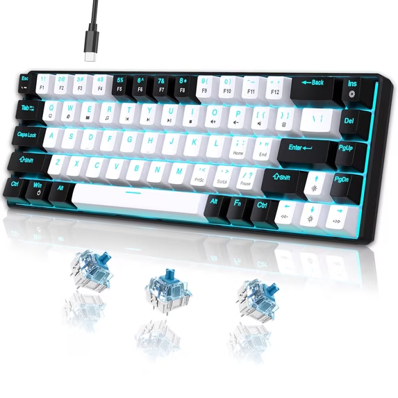 KoraiTectST Mechanical Gaming Keyboard Wired, 68 Keys RGB Backlit 60% Keyboard,Multimedia & Anti-ghosting Keys for Windows Computer Laptop PC Mac Gamer,Black and White