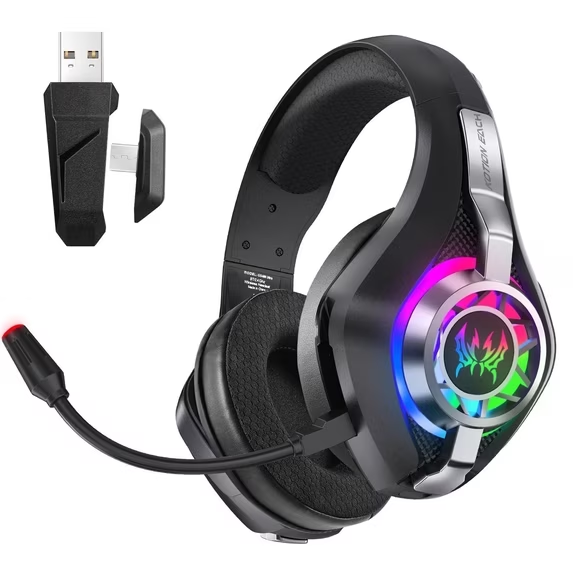KoraiTect Wireless Gaming Headset for PS5/PS4/PC/Switch/Mac ,Over-Ear Bluetooth Headphone,2.4GHz USB Gaming Headphones with Noise Canceling Mic,7.1 Surround Sound,with LED Light,3.5mm Wired