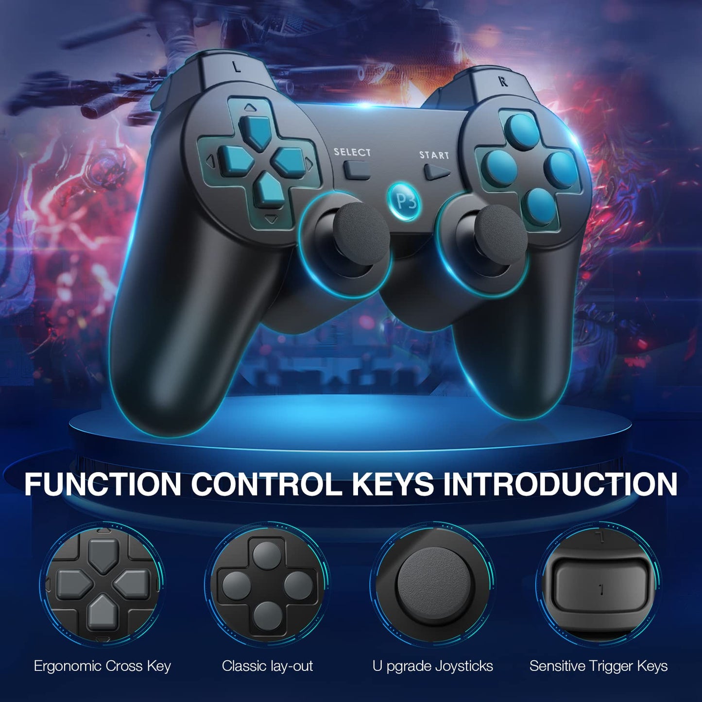 UHM PS3 Wirless Controller,Black
