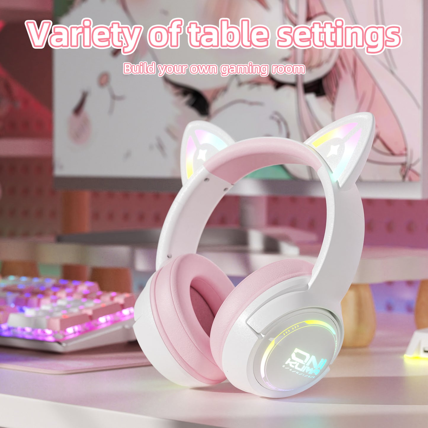 UHM Cat Ear Wireless Gaming Headset for Phone/PC/PS4/PS5/ Nintendo Switch