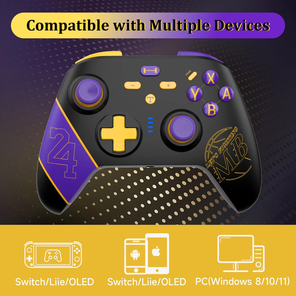 HUGBMETRY Switch Pro Controller for N-Switch/OLED/Lite/PC/IOS/Android, Wireless Switch Controller wit N2Sh Dual Vibration Programmable Turbo 6-axis Gyro Function, Black