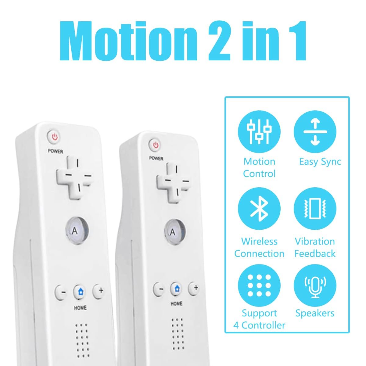 ERFKJE 2 Pack Controller for Wii Remote and Nunchuck with Motion Plus, with Silicone Case and Wrist Strap,White