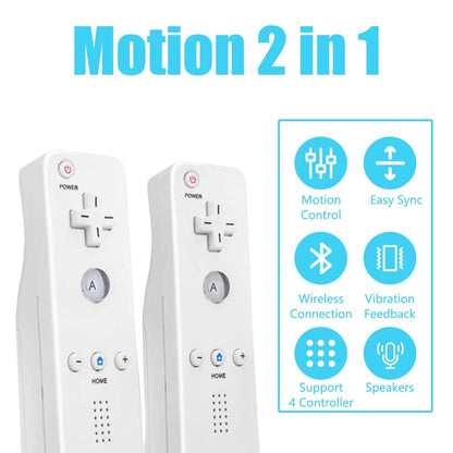 ERFKJE 2 Pack Controller for Wii Remote and Nunchuck with Motion Plus, with Silicone Case and Wrist Strap,White