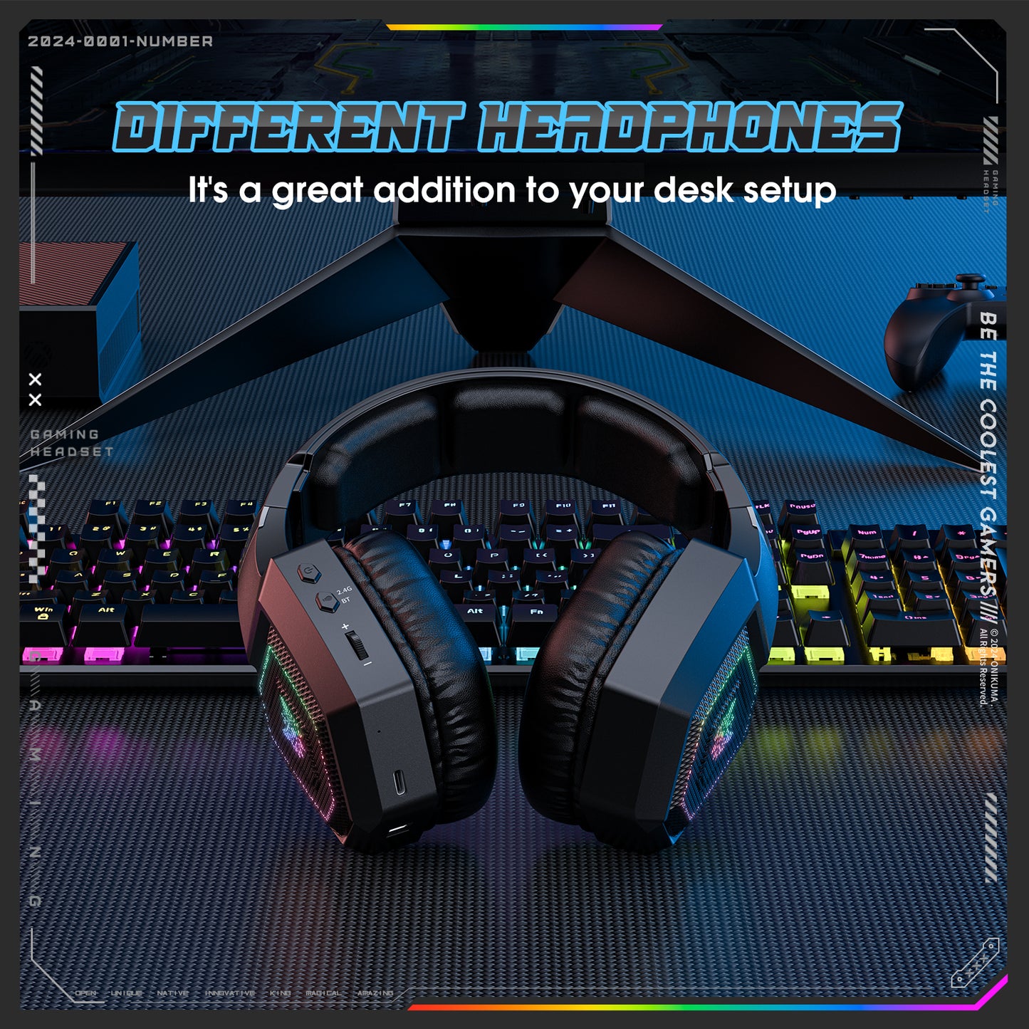 UHM Wireless Gaming Headset for PC/PS4/PS5/ Nintendo Switch,GT806,Black