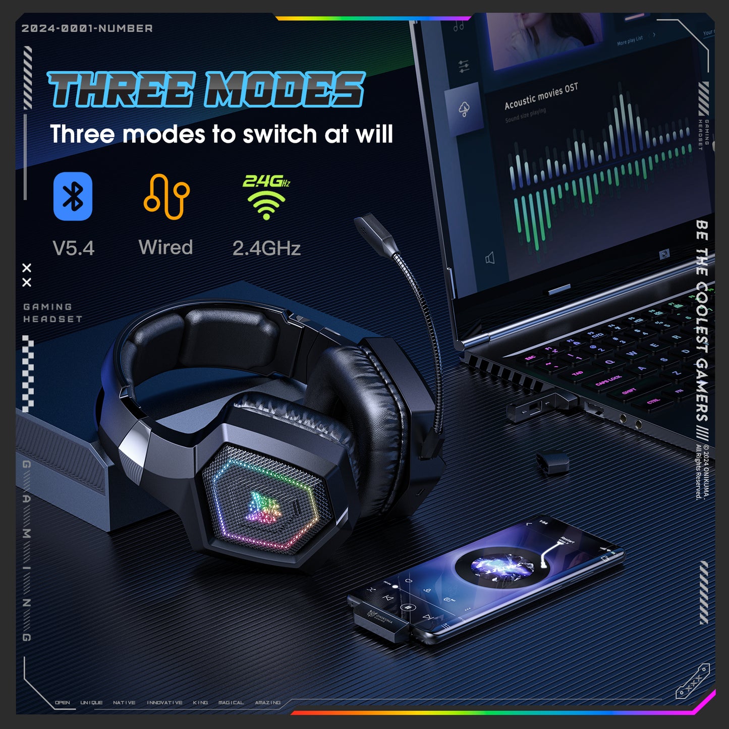 UHM Wireless Gaming Headset for PC/PS4/PS5/ Nintendo Switch,GT806,Black