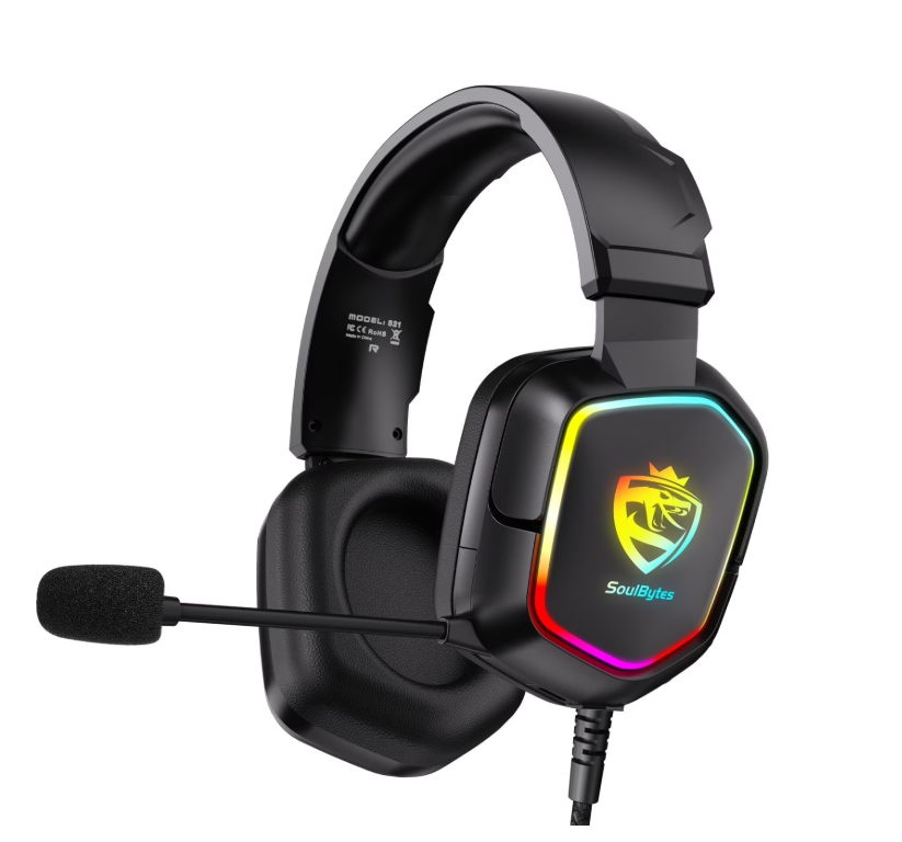 UHM Gaming Headset Wired for PS5 PS4 Xbox One Controller,Over Ear Headphones with Bass Stereo Sound,Noise Cancelling Microphone,RGB Lights for PC Phone Gamers