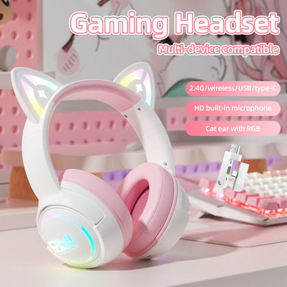 UHM Cat Ear Wireless Gaming Headset for Phone/PC/PS4/PS5/ Nintendo Switch