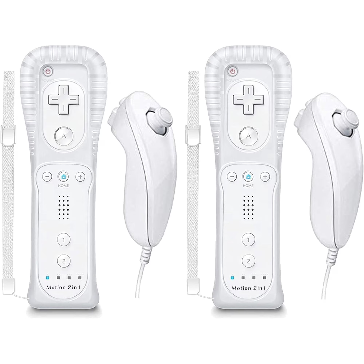 ERFKJE 2 Pack Controller for Wii Remote and Nunchuck with Motion Plus, with Silicone Case and Wrist Strap,White