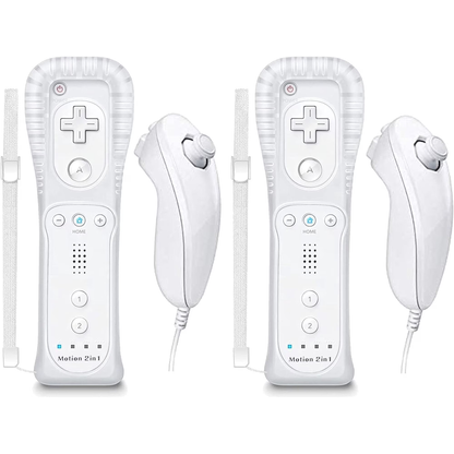 ERFKJE 2 Pack Controller for Wii Remote and Nunchuck with Motion Plus, with Silicone Case and Wrist Strap,White