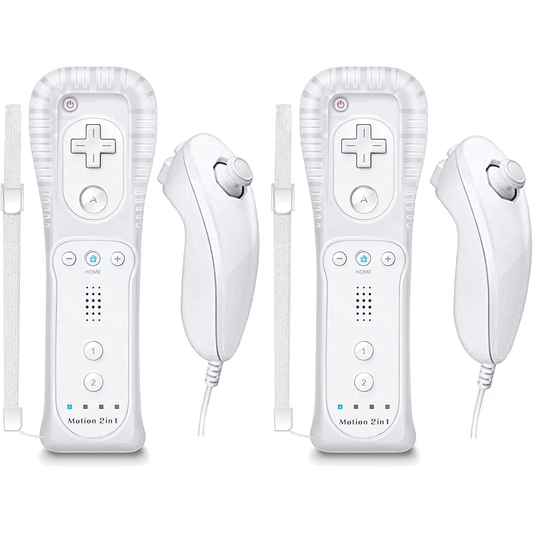 ERFKJE 2 Pack Controller for Wii Remote and Nunchuck with Motion Plus, with Silicone Case and Wrist Strap,White