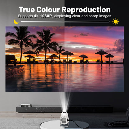 UHM Mini Projector with WIFI 6 and Bluetooth, 4K 1080P Support Portable Projector 180° Rotatable 130'' Screen Movie Projector