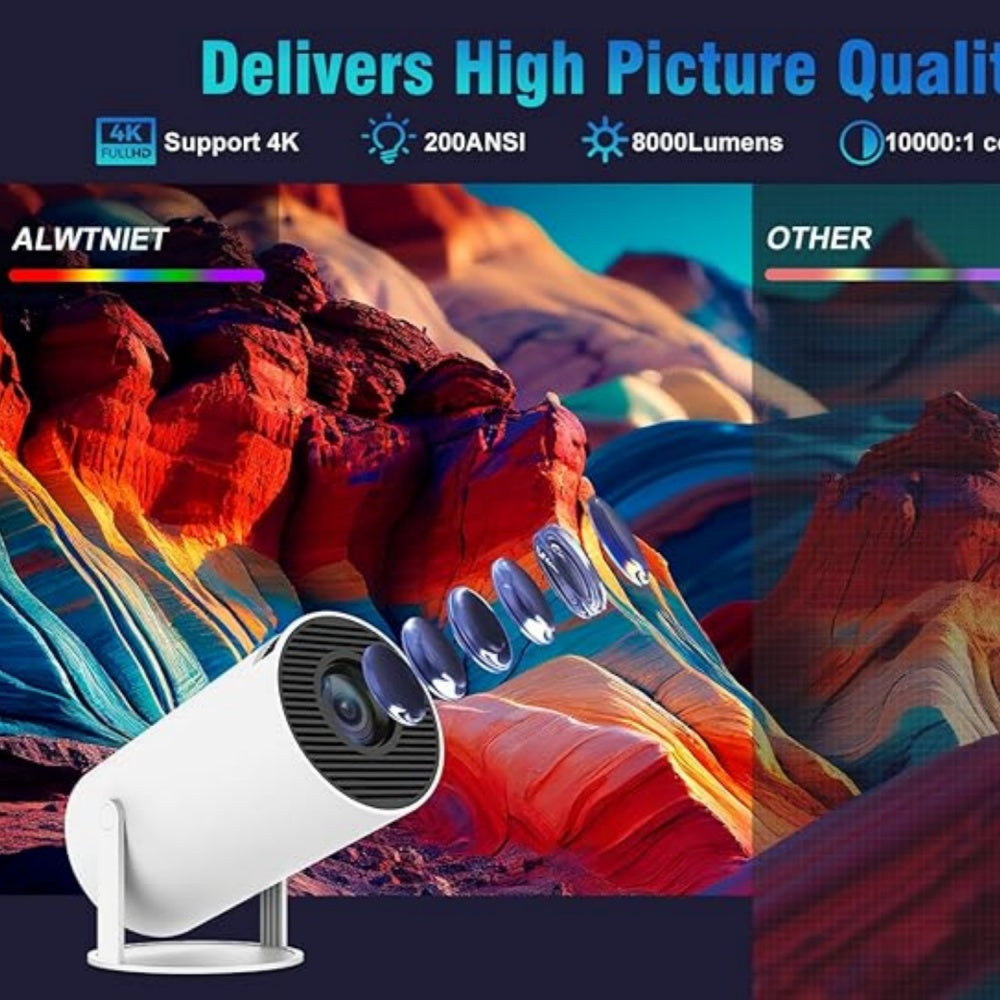 UHM 4K Mini Portable Projector（White) For Gaming