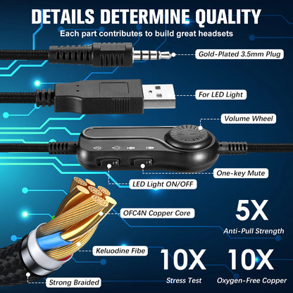 UHM S100 Wired Gaming Headsets for PC, P4, P5, Xbox,Black