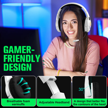 UHM S100 Wired Gaming Headset for PC, P4, P5, Xbox, White