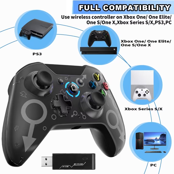 ERFKJE  X-360 Wireless Controller PC Gamepad Joystick for X-box 360/360 Slim/PC Windows 8/10/11, Black