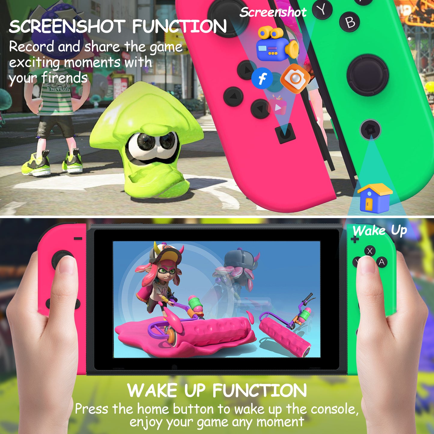 RCY Joy Con Controller for Nintendo Switch,Switch Joypad Controller,Rose Red&Green