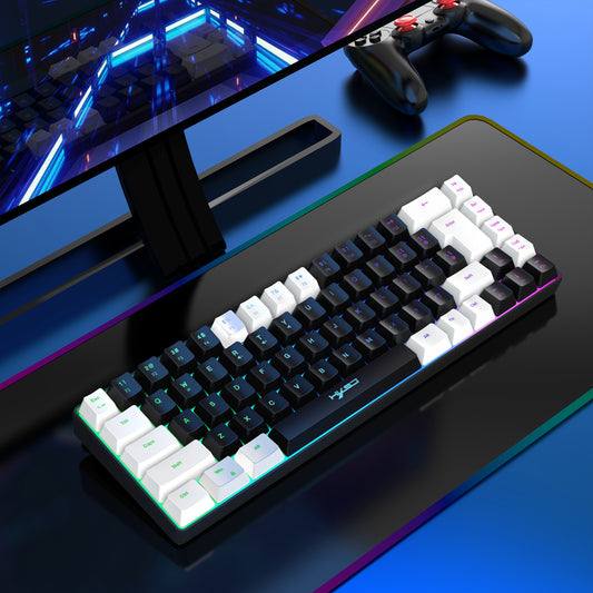 UHM 68 Keys Gaming Keyboard for Windows Computer Laptop PC Gamer,Black-White